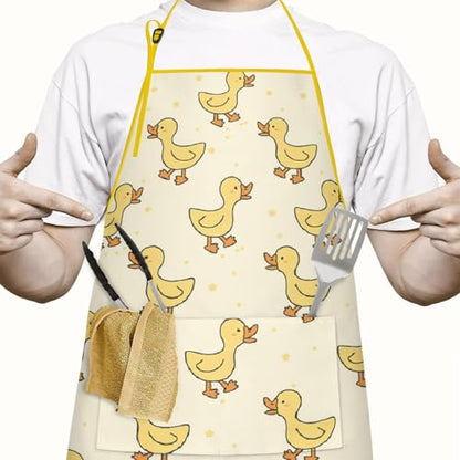 Apron with 2 Pockets,Kitchen Chef Artist Aprons for Cooking Gardening Baking Painting, Waterproof Apron 33" x 27" - color: Duck