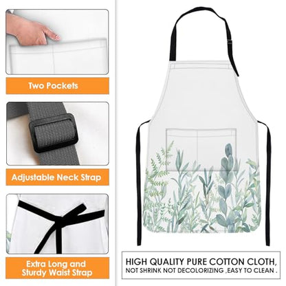 Britimes Apron with Pockets, 32x28 inch, for Women Men, Leaves Green - color: Green Plants