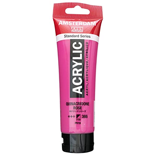 Amsterdam Standard Series Acrylic Paint Tube, Quinacridone Rose 366, 4 oz | Vibrant Color with Acrylic Resin Binder, High Lightfastness, Water-Based, Strong Coverage, Visible Brush Strokes - color: Quinacridone Rose, size: 4.05 Fl Oz (Pack of 1)