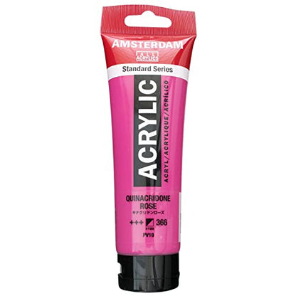 Amsterdam Standard Series Acrylic Paint Tube, Quinacridone Rose 366, 4 oz | Vibrant Color with Acrylic Resin Binder, High Lightfastness, Water-Based, Strong Coverage, Visible Brush Strokes - color: Quinacridone Rose, size: 4.05 Fl Oz (Pack of 1)