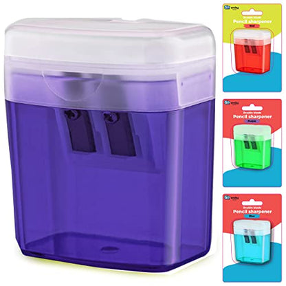Pencil Sharpener Dual Hole Manual Purple, Jumbo Crayon Sharpener with Cover and Bin, Handheld Color Pencil Sharpeners for Large & Standard Pencils, Also Available in Red, Green, Blue, 1 Pc – By Enday - color: Purple