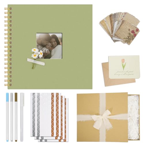 Vienrose Scrapbook Album Gift Set, 10x10 Inch, 40 White Pages, Light Green - color: LightGreen, size: 10x10Inch 20Sheets 40Pages