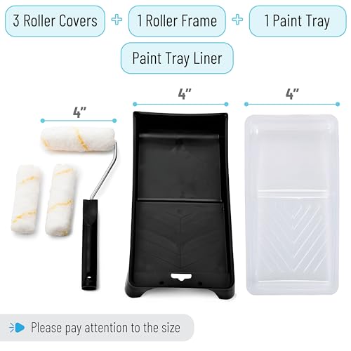 Bates- Paint Tray Set, Paint Roller Kit, 6 pcs, 4 Inch Roller Set, Small Paint Roller Brush for House Painting Supplies - style: Microfiber 4", 6 pcs