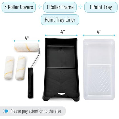 Bates- Paint Tray Set, Paint Roller Kit, 6 pcs, 4 Inch Roller Set, Small Paint Roller Brush for House Painting Supplies - style: Microfiber 4", 6 pcs