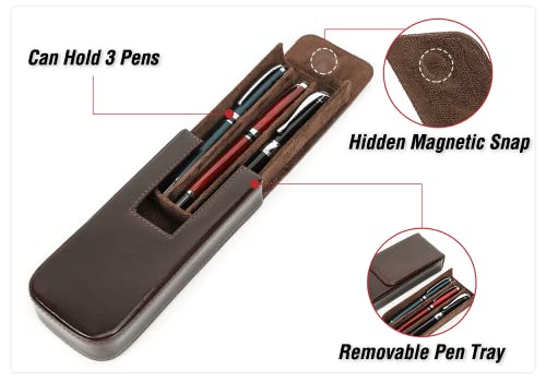 Top Grain Genuine Leather 3 Fountain Pen/Pencil Tray Case Holder, Solid Fashion Design, Handmade, Magnetic Closing with Drawer Design, Gift Choice for Man/Woman/Office, Glossy Blue, 3 Slots - color: Glossy Blue, size: 3 Slots -【Magnetic Closure】