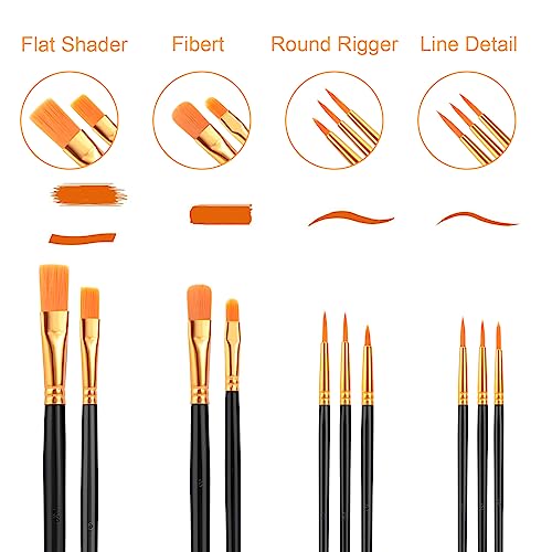 AROIC Acrylic Paint Brush Set, 2 Packs / 20 pcs Nylon Hair Brushes | All Purpose Oil Watercolor Painting Artist Professional Kits (Black) - size: 20pcs-blue