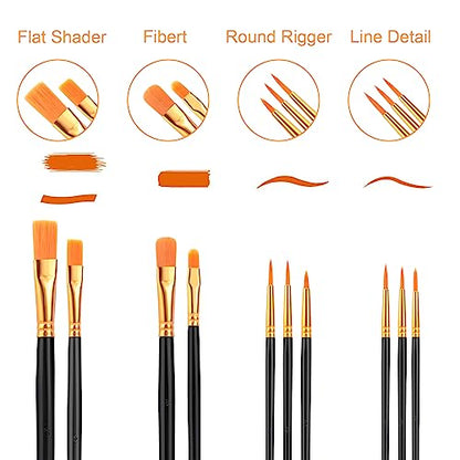 AROIC Acrylic Paint Brush Set, 2 Packs / 20 pcs Nylon Hair Brushes | All Purpose Oil Watercolor Painting Artist Professional Kits (Black) - size: 20pcs-blue