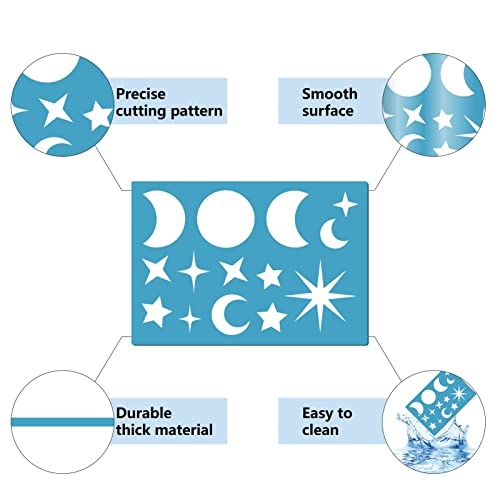 GORGECRAFT 2 Styles Jewelry Shape Template Reusable Leather Earring Templates Plastic Moon Star Sun Cutouts Cutting Stencil Lapidary Templates for Drawing Earrings Making Jewelry DIY Crafts 5x3.5 inch - style: Lapidary,Sun
