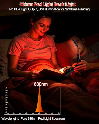 630nm Red Book Light for Reading at Night [2 Pack] - Zero Blue Light, Dimmable Reading Lights for Books in Bed, LED Book Lamp Clip on, Gift for Students Parents Nurse Studying Travel - size: Black-2 Pack