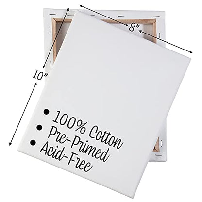 iDIY Stretched Canvas Board 8 x 10 (Set of 12) 5/8" - Classic White Blank, Pre Primed for Oils or Acrylics, 100% Cotton, Acid Free - Professional Grade for Painting or Art Project, Craft, Mixed Media - size: 8 x 10 inches (set of 12)