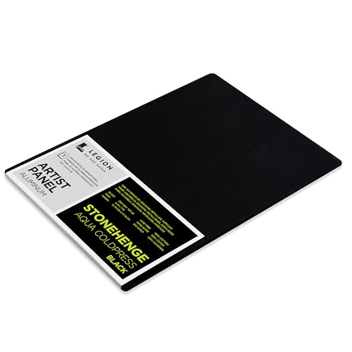 Legion Artist Panel, 1/8" Composite Brushed Aluminum with Stonehenge Aqua Coldpress Black, 100% Cotton, 140lb Paper, 5 x 7 inches for Wet Media - size: 5 x 7