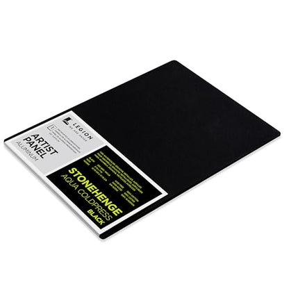 Legion Artist Panel, 1/8" Composite Brushed Aluminum with Stonehenge Aqua Coldpress Black, 100% Cotton, 140lb Paper, 5 x 7 inches for Wet Media - size: 5 x 7