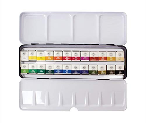 MUNGYO Professional Half Pan Size Water Colors Set in Tin Case/Integral Mixing Palette in The lid (24 Colors) - color: 24 Colors
