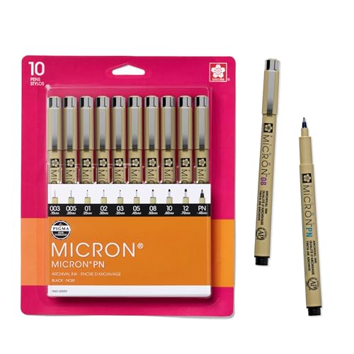 SAKURA Pigma Micron Black Ink Multi-tip Set, 10 Pack | Archival Black Ink Pens for Writing, Illustration & Journaling, Great for Artists, Crafters & DIY Gift Projects - size: 10 Count (Pack of 1)