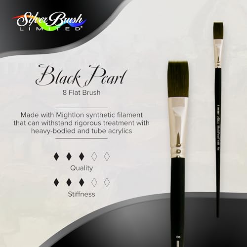 Silver Brush Limited Black Pearl Flat Oil and Acrylic Paintbrush, Size 8 | Long Handle, Watercolor, Gauche, Stiff Fine Point Mightlon Bristle, Clean Square-Edged Strokes, Easel Painting - size: Size 8