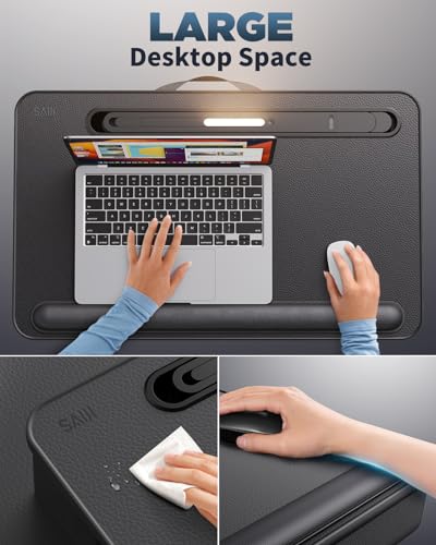 SAIJI Lap Desk with LED Light, Portable Laptop Tray with Cushion - color: Black