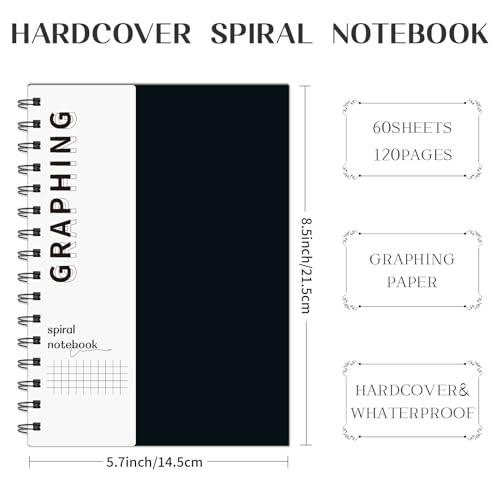 A5 Graph Paper Spiral Notebooks 4 Pack | Grid Notebook Hardcover Notebook Thick Graphing Paper Notebook Hardcover Journal for School, Office, Artist Writing/Drawing - size: A5, style: GRAPH NOTEBOOK