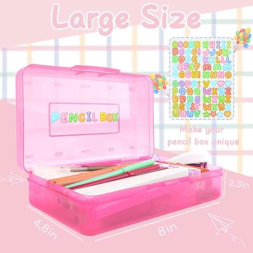 Blue Large Plastic Pencil Box 3 Pack with Aesthetic Design and Hard Case, Comes with Stickers in Pink and Clear Colors - color: Pink Blue Yellow