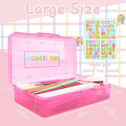 Pink and Green Pencil Box, Clear Case, Large Capacity Hard Stackable Storage for Girls, 2 Pack - color: Pink Green