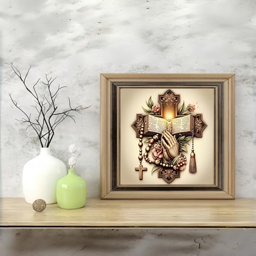 Acelii 5D Diamond Art Kits for Adults Beginners,Bible Cross DIY Full Round Drill Diamond Painting Kits, Paint by Diamonds Dots Gem Art Easy,Home Wall Decor 14X14 Inch - color: KM927-1