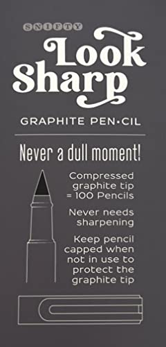 SNIFTY Look Sharp Always Sharp Pen•cil - Compressed graphite tip equals 100 pencils - Gray metal barrel + cap + eraser