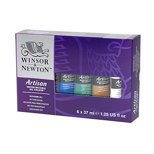 Winsor & Newton Artisan Water Mixable Oil Paint, Beginner's Set 6 x 37ml | Clean with water; no solvents needed. Color depth, lightfastness, opacity/transparency are the same as traditional oils. - style: Beginners Set 6 x 1.25-oz
