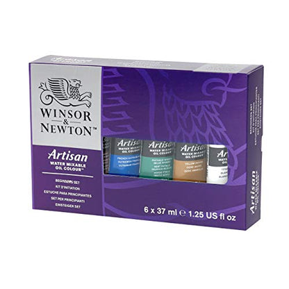 Winsor & Newton Artisan Water Mixable Oil Paint, Beginner's Set 6 x 37ml | Clean with water; no solvents needed. Color depth, lightfastness, opacity/transparency are the same as traditional oils. - style: Beginners Set 6 x 1.25-oz