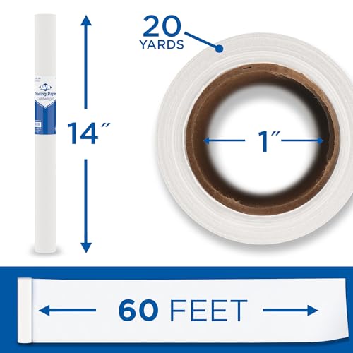 ALVIN 55W-B Lightweight Tracing Paper Roll, White, Suitable with Ink, Charcoal, Felt Tip Pen, for Sketching or Detailing - 14 Inches, 20 Yards, 1-inch Core - color: White - 20 Yards, size: 14"