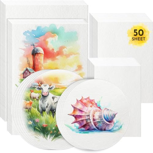 AROIC 50 Sheets Watercolor Paper Bulk,6 Sizes 9"x12",8"x10",8"x8" (300 GSM) | White Water Color Paper for Kids, Adults, Artists, Painting & Craft Paper, Watercolor Paper, Drawing Supplies