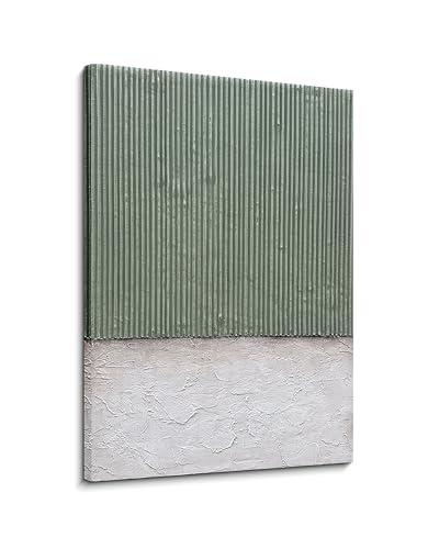NANKAI Art Hand-Painted White and Green Textured Oil Painting - Modern Minimalist Abstract Art. Decorative wall Hanging for Home or Office Corridor 24x36 inches - color: Nkhb375