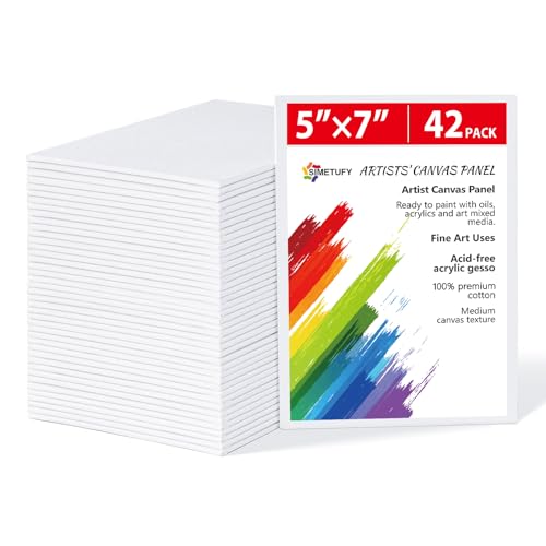 42 Pack 5x7 Inch Small Canvas Boards for Kids Painting | Flat Canvas Panels, Acid-Free 100% Cotton for Acrylics Oil Watercolor Paints - size: 5"x7" - 42pcs