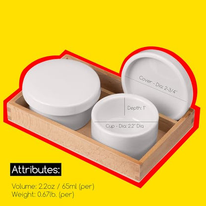 MEEDEN 2 Pack Porcelain Palette Cup: Deep Well Oil Paint Dipper | Ceramic Palette with Lid, Oil Painting Cup, Artists Paint Water Cup, Brush Wash Bowl with Beech Wood Tray - size: Not Available | 2 Wells