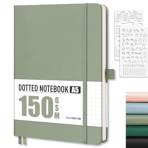 AHGXG Dotted Journal, 150 GSM Paper, 128 Pages, A5 (5.7'' X 8.3'') - color: Sage Green, style: A5-Dotted-150G
