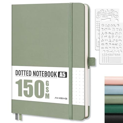 AHGXG Dotted Journal, 150 GSM Paper, 128 Pages, A5 (5.7'' X 8.3'') - color: Sage Green, style: A5-Dotted-150G