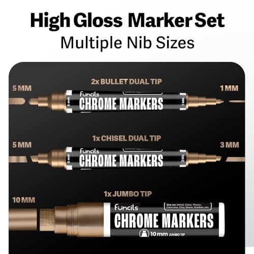 Copper Paint Pen - 4 Liquid Chrome Paint Markers (1mm, 3mm, 5mm, 10mm) | Permanent, Reflective, Mirror Effect, Metallic Copper Paint Markers for Metal, Glass, Resin Art, DIY Crafts, Model Touch Up - color: 1, 3, 5, 10MM - Copper