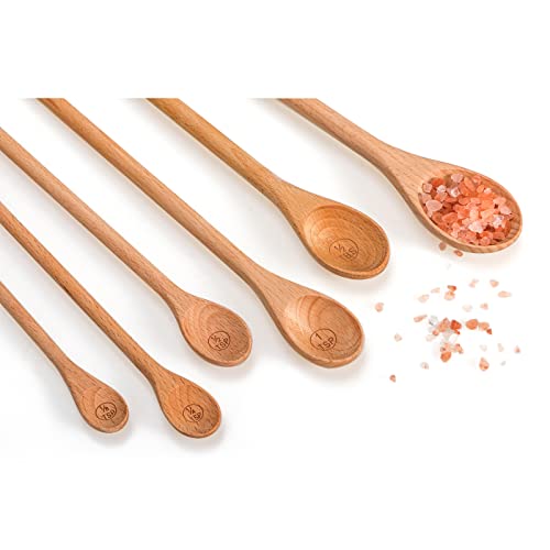 Wooden Measuring Spoons Set of 6, 10 inch, Long Handle | Beechwood, 1/8 TSP, 1/4 TSP, 1/2 TSP, 1 TSP, 1/2 tbsp & 1 tbsp, For Measuring Dry Ingredients, For Cooking Baking - style: B - Long Handle Measuring spoons 6pcs