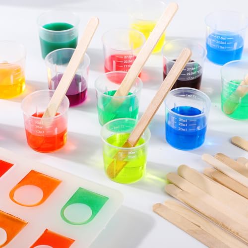 Resin Measuring Cups and Sticks, 200PCS Disposable Mixing Cups Set - 100PCS 30ml Graduated Measuring Cups and 100PCS Wooden Stir Sticks for Epoxy Resin, Glue, Paint Pouring - color: Clear cups+wooden stick, size: 30ml