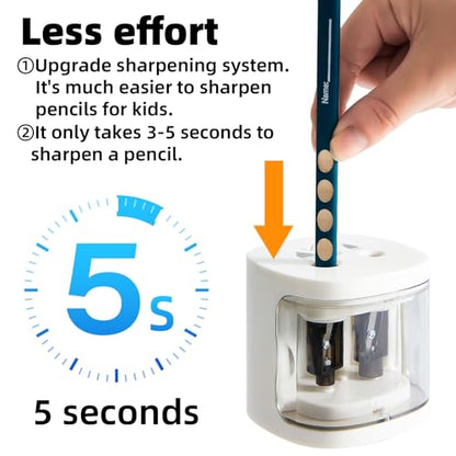 tenwin Electric Pencil Sharpener, Dual-Hole Fit for 6-12mm Pencils - color: White