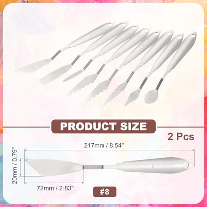 MECCANIXITY 2pcs HM#8 Palette Knives 20mm Width Stainless Steel Spatula Painting Pallet Knife with Stainless Steel Handle for Oil Painting Acrylic Canvas Mixing Spreading - style: HM#8 + 20mm