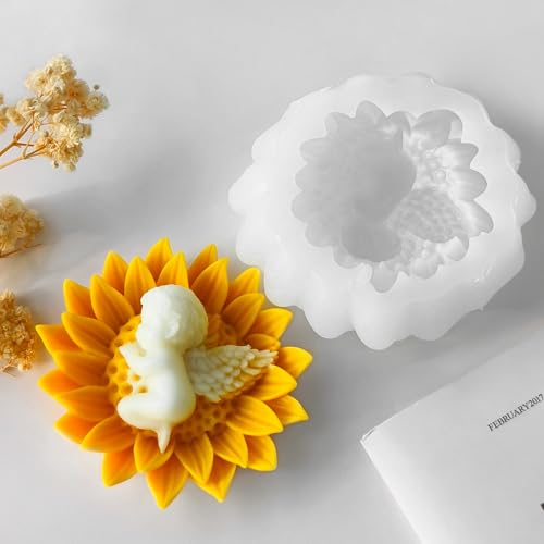 Flower Candle Molds, 3D Sunflower Angel Baby Flower Making Mold - color: 1 PCS Baby In Sunflower Silicone molds