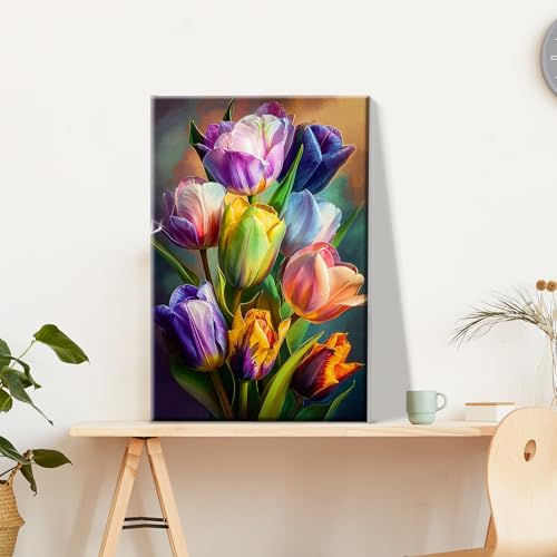 JOOZ Paint by Numbers Kit for Adults Flowers Paint by Number with Frame Floral Paint by Number with Easel Tulip Digital Oil Painting Kits for Gift Home Wall Decor 7.87x11.81 Inch - color: Flowers