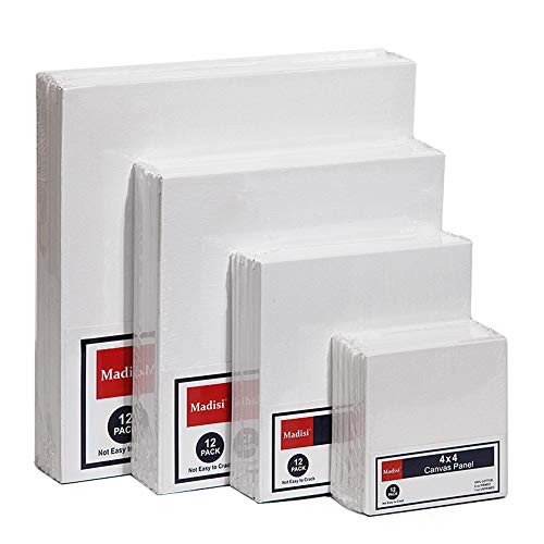 Madisi Painting Canvas Panels Multi Pack, 4x4, 6x6, 8x8, 10x10(12 of Each), 48 Pack