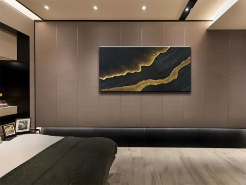 zoinart 100% Hand-Painted 3D Black and Gold Textured Wall Art, Abstract Modern Waves Oil Paintings on Canvas Wall Decor - color: BL-073