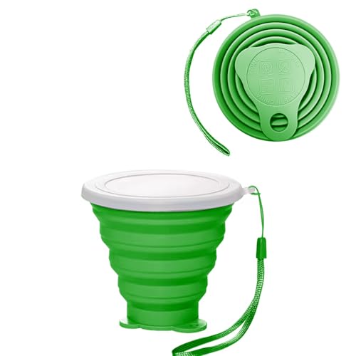 Silicone Collapsible Cup,Collapsible Cups for Camping,Folding Cup with Lids,Collapsible Coffee Cup,Reusable Drinking Mugs Cup(Green) - color: Green