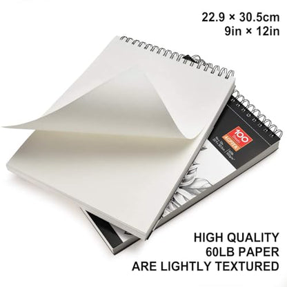 AGPtEK Sketch Book, Art Drawing Pad 9 X 12, 100 Sheets, 60lb/100g, 2 Pack - size: Top Spiral-Bound