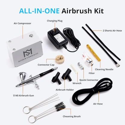 Airbrush Kit with Air Compressor, 50 PSI Dual Action Gravity Feed Non-Clogging Even Spray Air Brush Set for Painting, Aerografo Gun for Models, Nail Art, Cake Decorating, Makeup, DIY Sneakers & Crafts