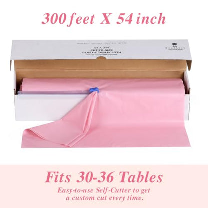 Goodluck 54 Inch x 300 Feet Pink Plastic Tablecloth Roll with Cutter Box - color: Pink, size: 15.4" x 5.5" (Rectangular)
