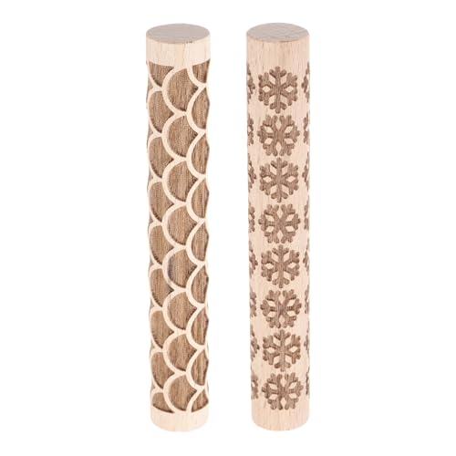 HARFINGTON 2pcs Wood Clay Roller 4"Snowflake Fan Pattern Rolling Pins Pottery Tools Wood Grain Texture Rollers for Clay Baking Dough Playdough DIY - style: Snowflake + Fan