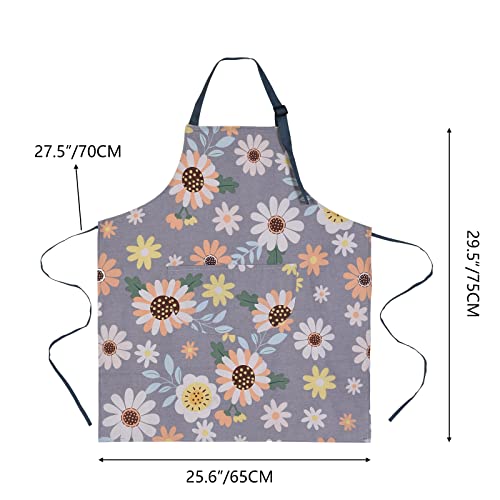 2 Pack Floral Apron for Women with Pockets, Adjustable Cotton Chef Aprons for Kitchen, Cooking, BBQ & Grill - color: Green/Leaves