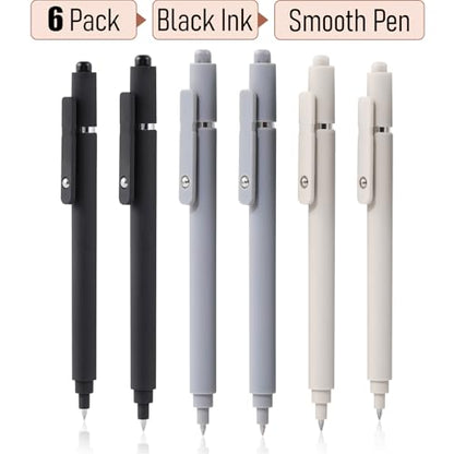 Gel Pens 0.5mm Black Ink Ballpoint Aesthetic Beige Black Gray White Fine Point Smooth Writing Pretty Cute Fancy Desk Accessories Gifts for Women Men Nurse Journaling Office School Supplies 6Pcs - color: 2Black 2Gray 2Beige-Black Ink
